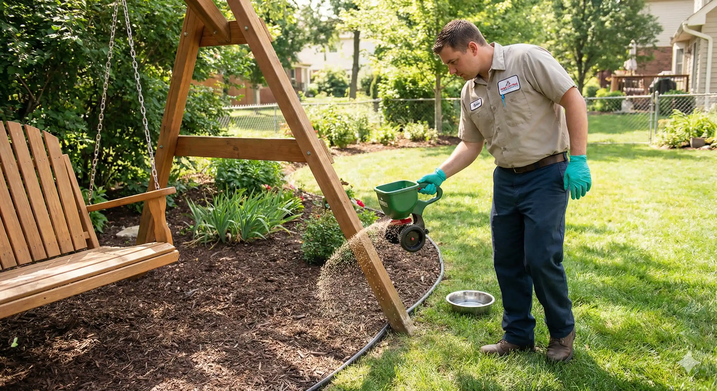 Applying repellent treatment around playground and sensitive areas to deter fire ants