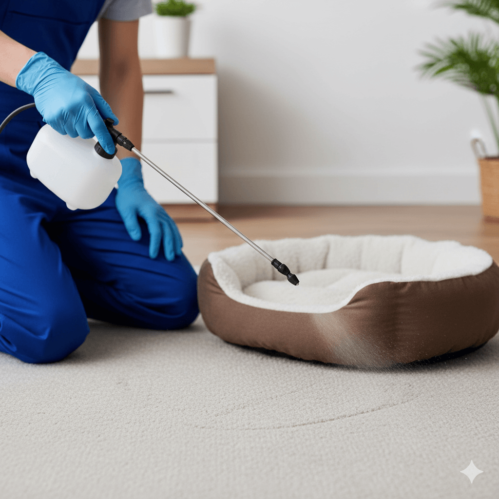 Professional grade adulticide application for immediate flea elimination