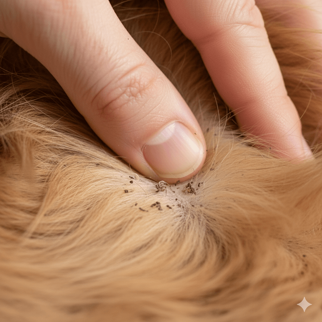 Black flea dirt specks on white surface showing digested blood excrement