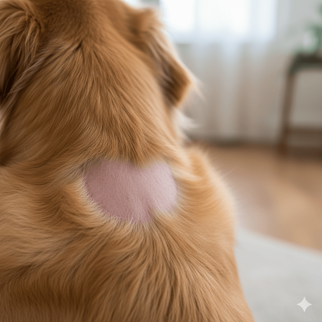 Pet hair loss and scabs from flea allergic dermatitis on skin