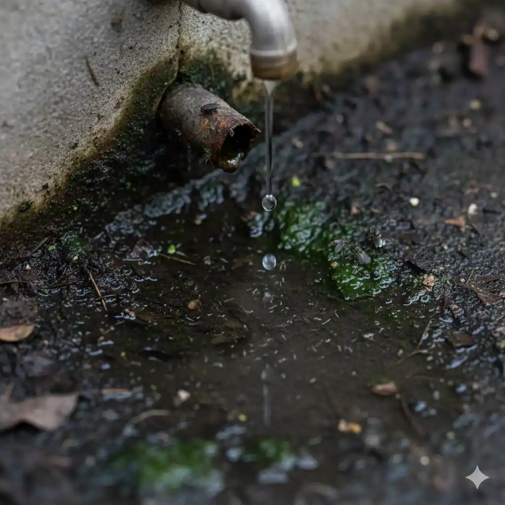 Standing water and moisture issues that support fly larvae development
