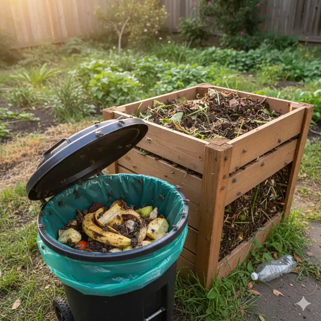 Garbage and decaying organic matter that attracts flies and provides breeding sites