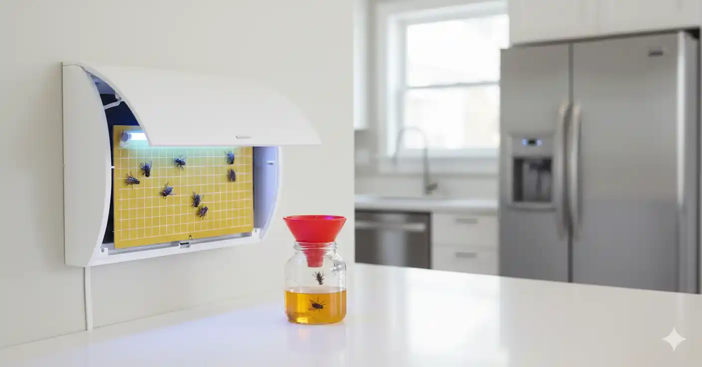 Professional fly trap system installed for continuous fly monitoring and capture