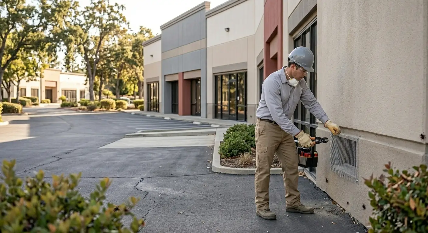 Technician sealing entry points at food processing plant