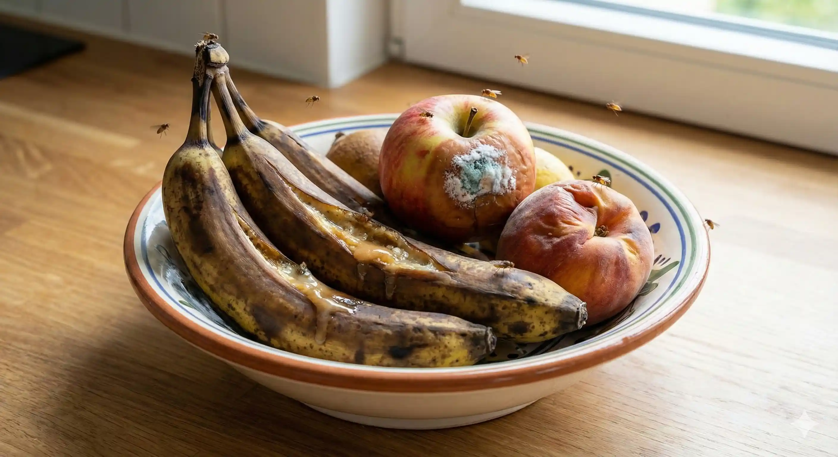 Overripe fruit and fermenting produce attracting fruit flies