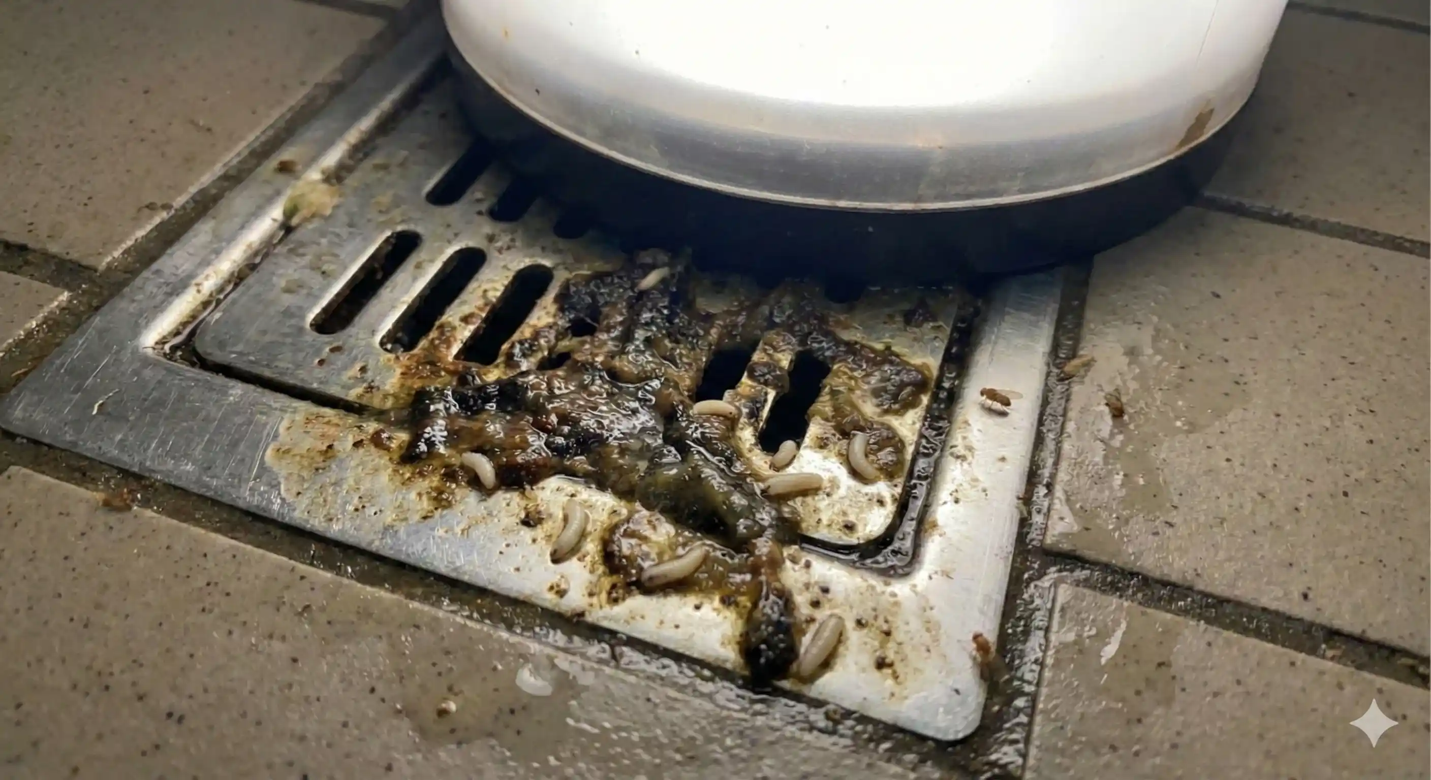 Fruit fly breeding site in drain or moist area with organic debris