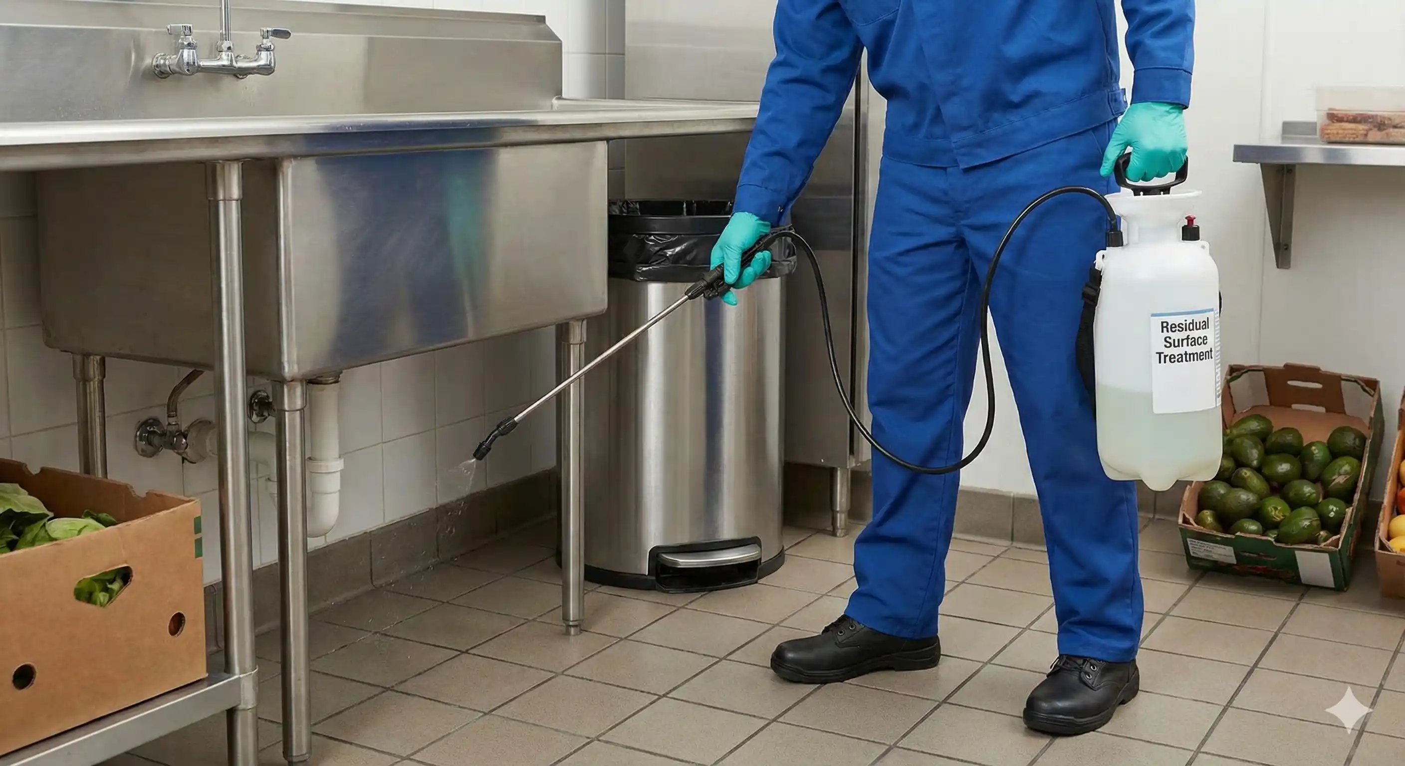 Applying residual surface treatment to fruit fly resting areas