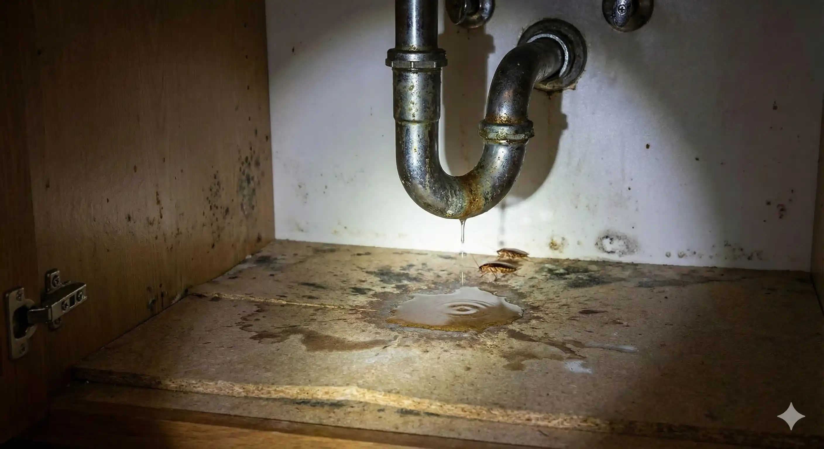 Plumbing area with moisture providing German cockroach habitat