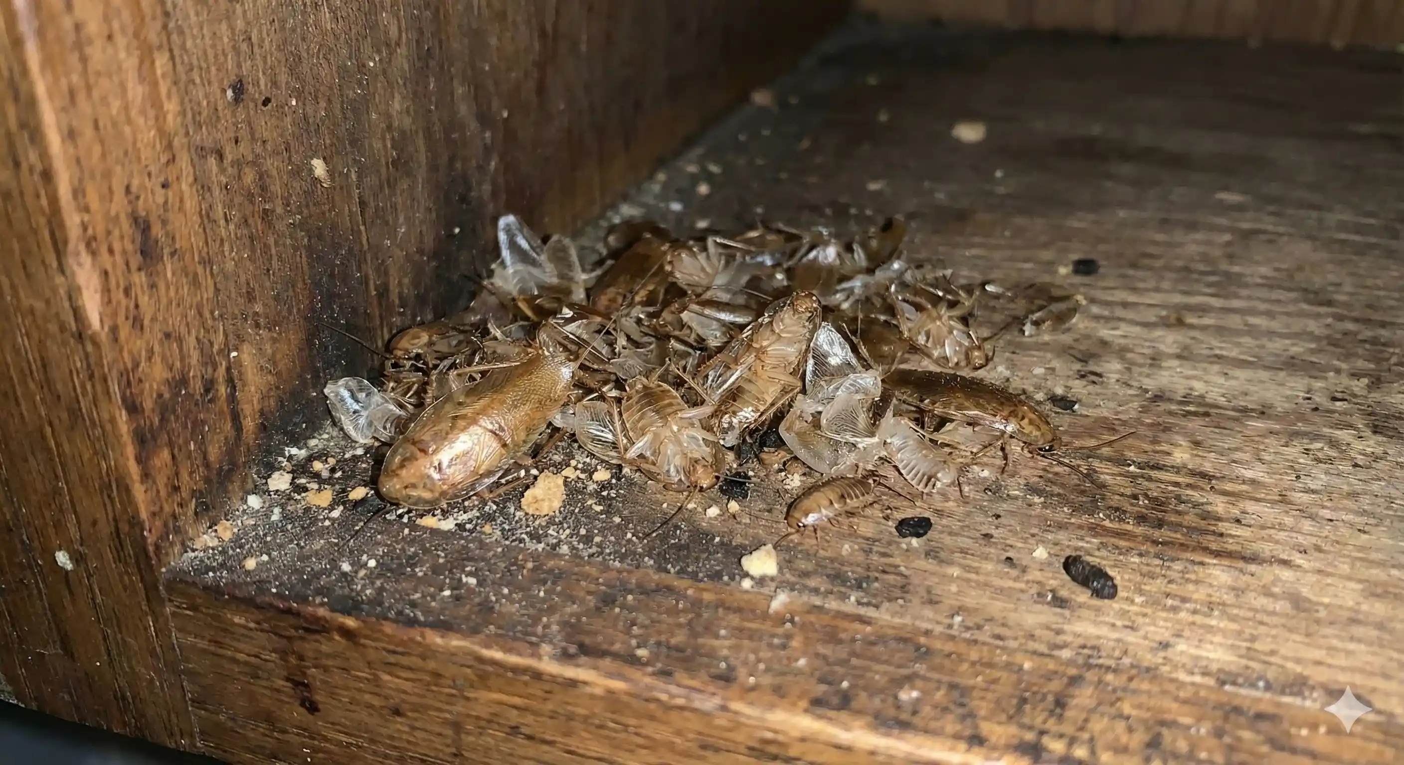 Shed German cockroach exoskeletons near harborage area