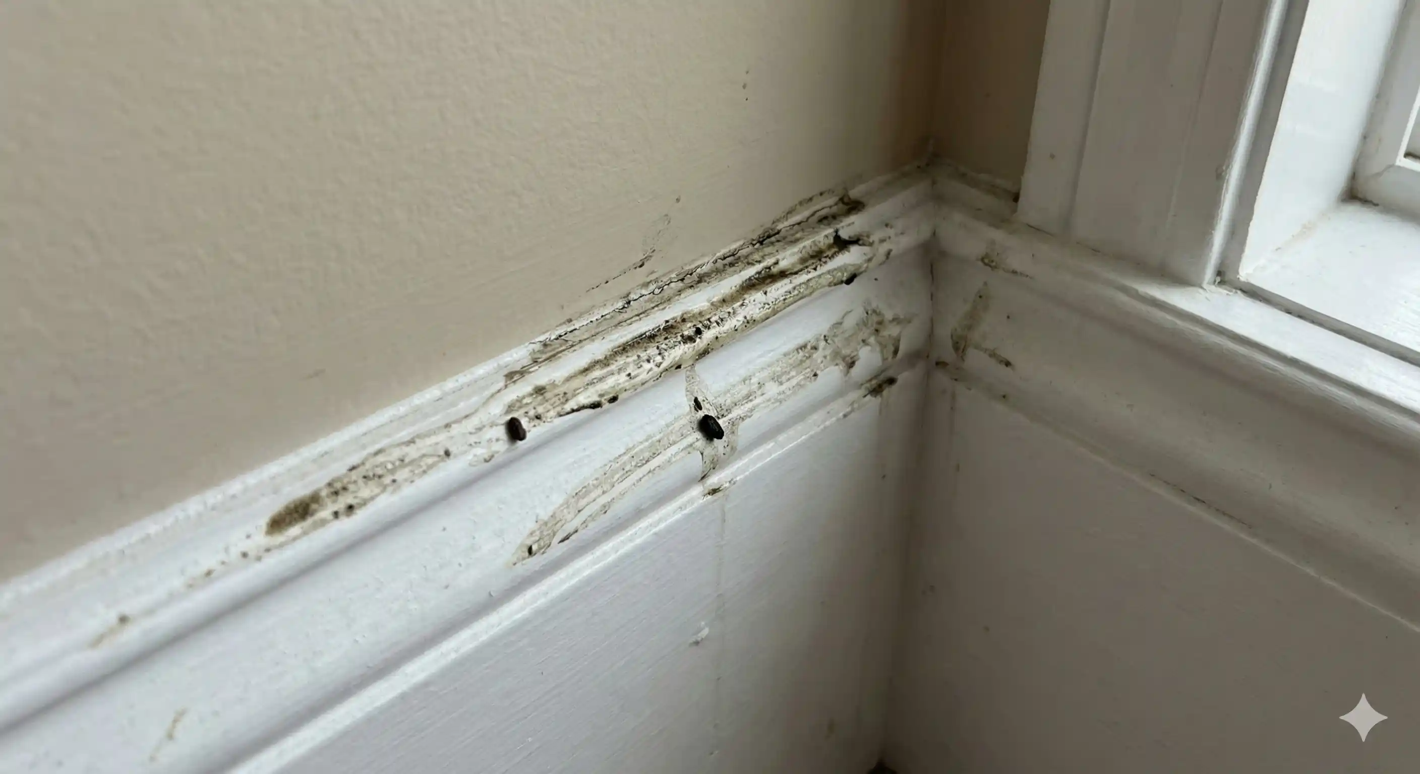 Dark smear marks on wall from German cockroach travel paths