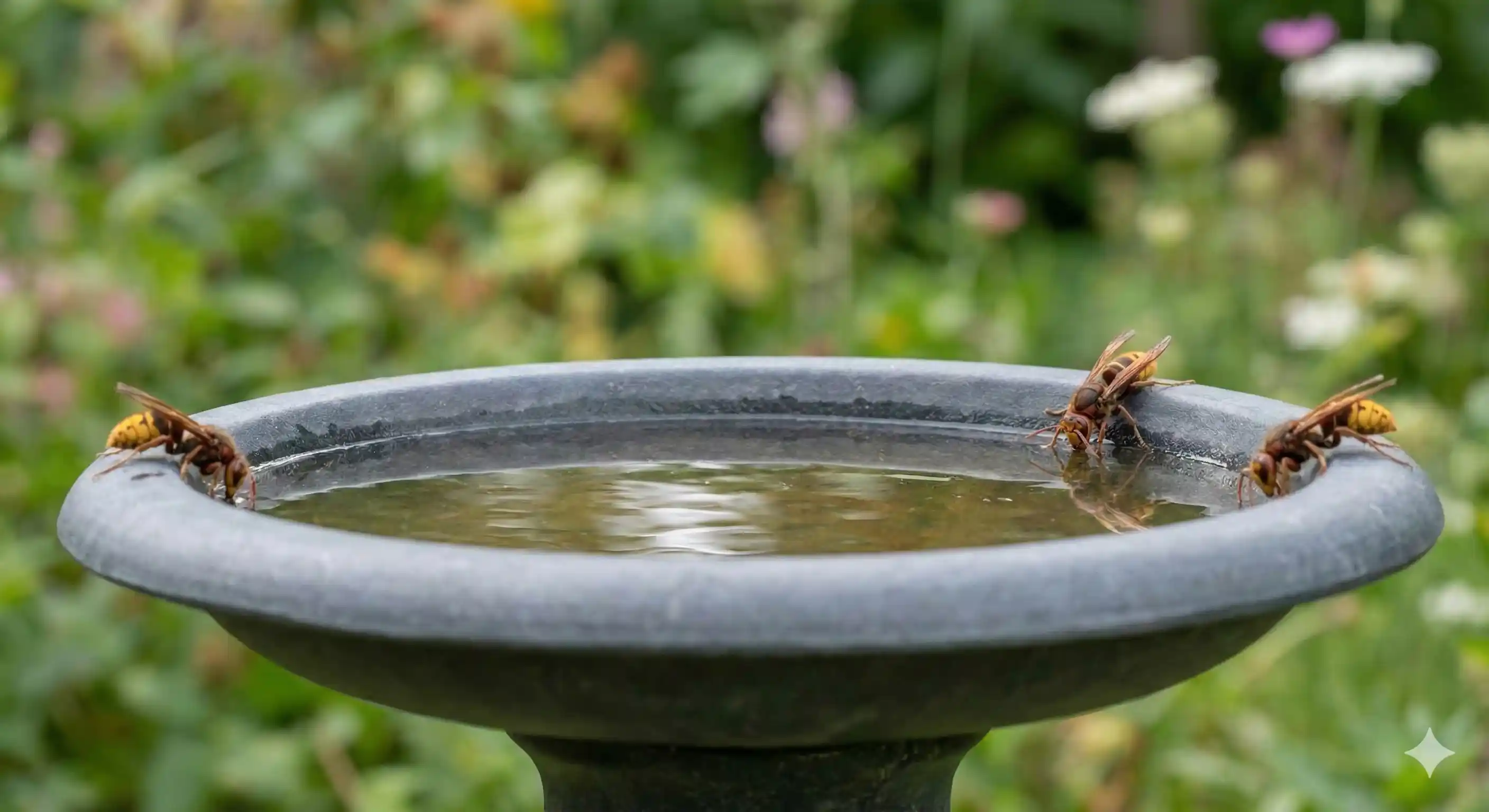 Birdbath or water feature that attracts hornets to property