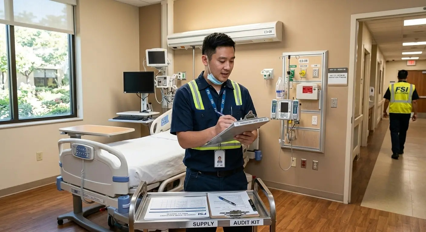 Bed bug inspection in hospital patient room