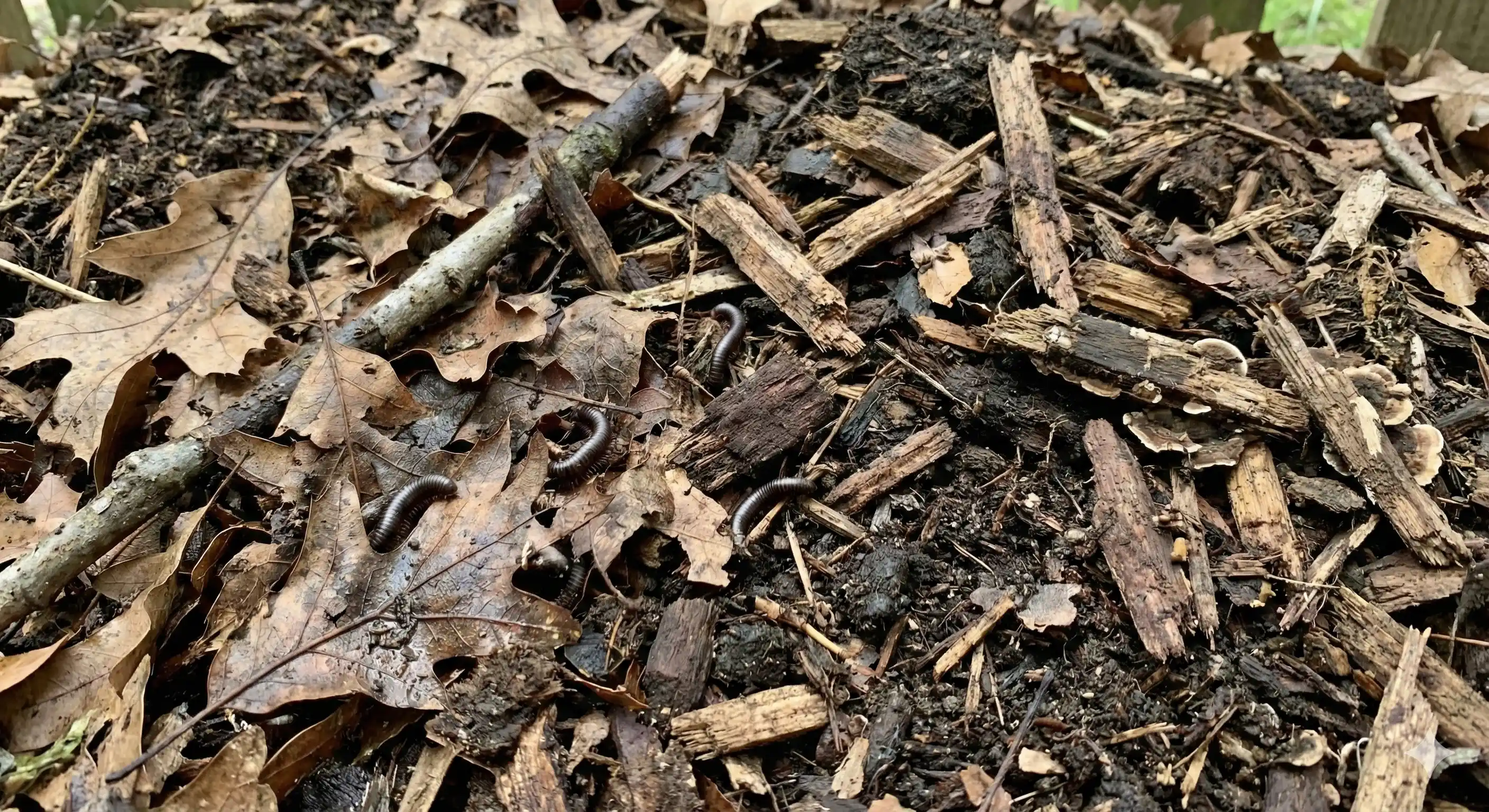 Leaf litter and decaying organic matter providing millipede food source