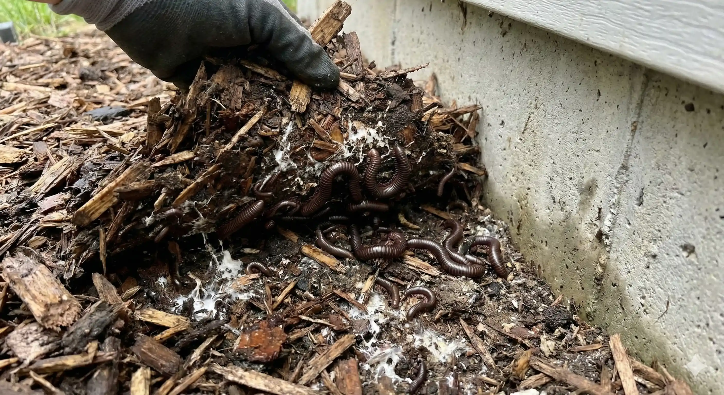 Millipedes found under mulch or stones near foundation