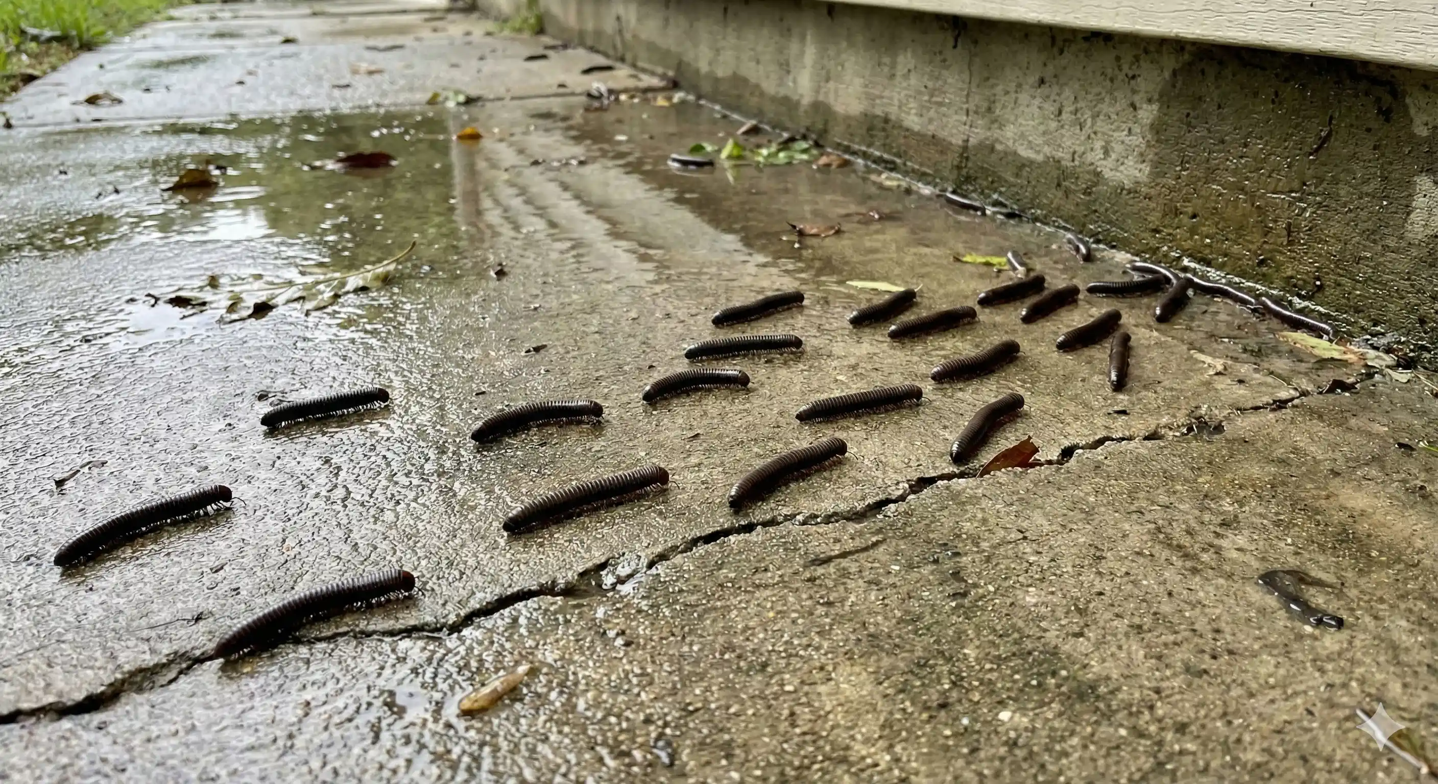 Mass millipede migration visible on exterior surface