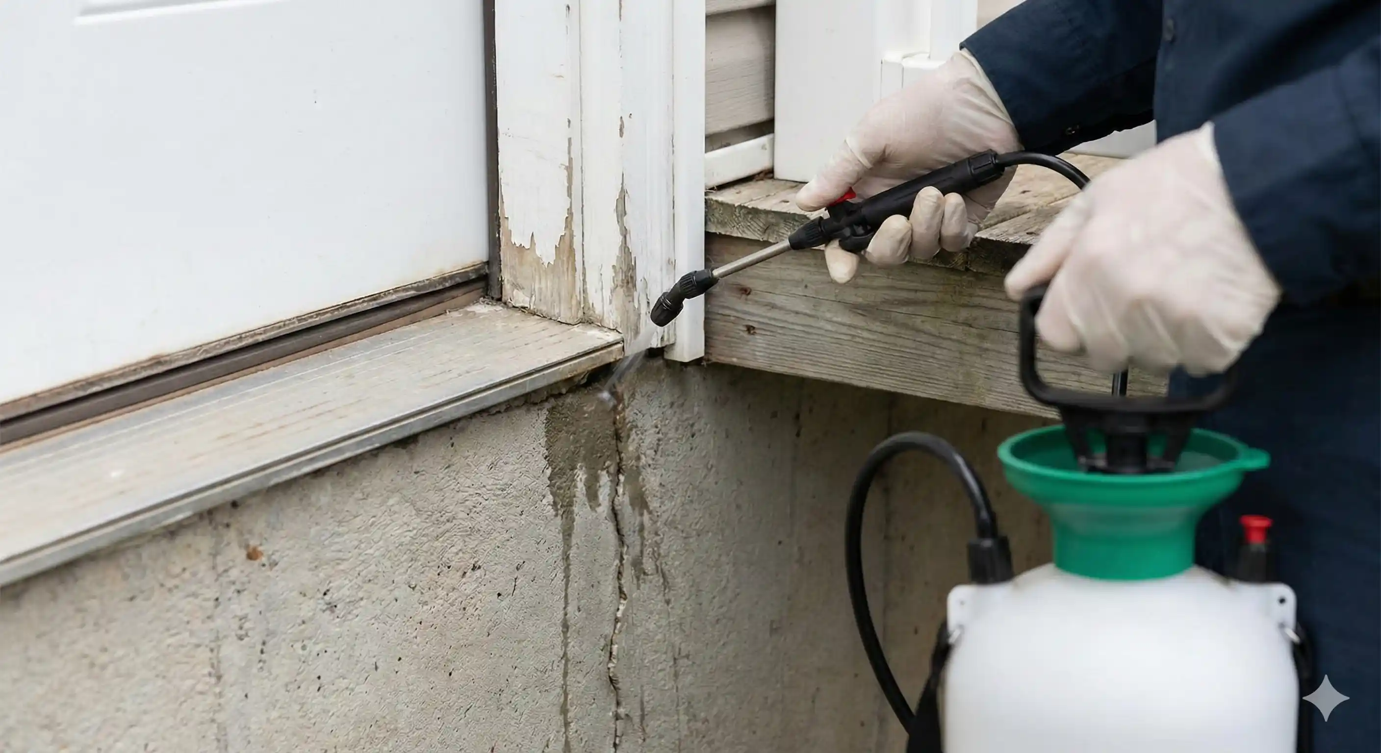 Applying treatment to foundation cracks and entry points to prevent millipede invasion