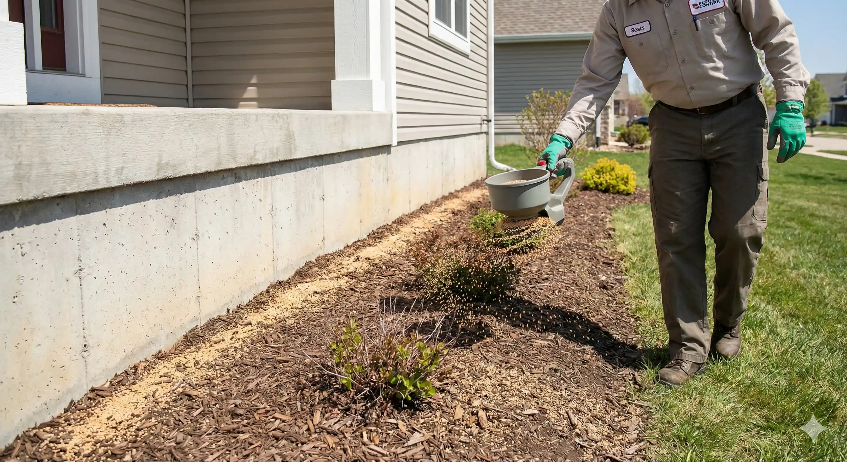 Applying granular insecticide barrier in landscape beds for millipede prevention