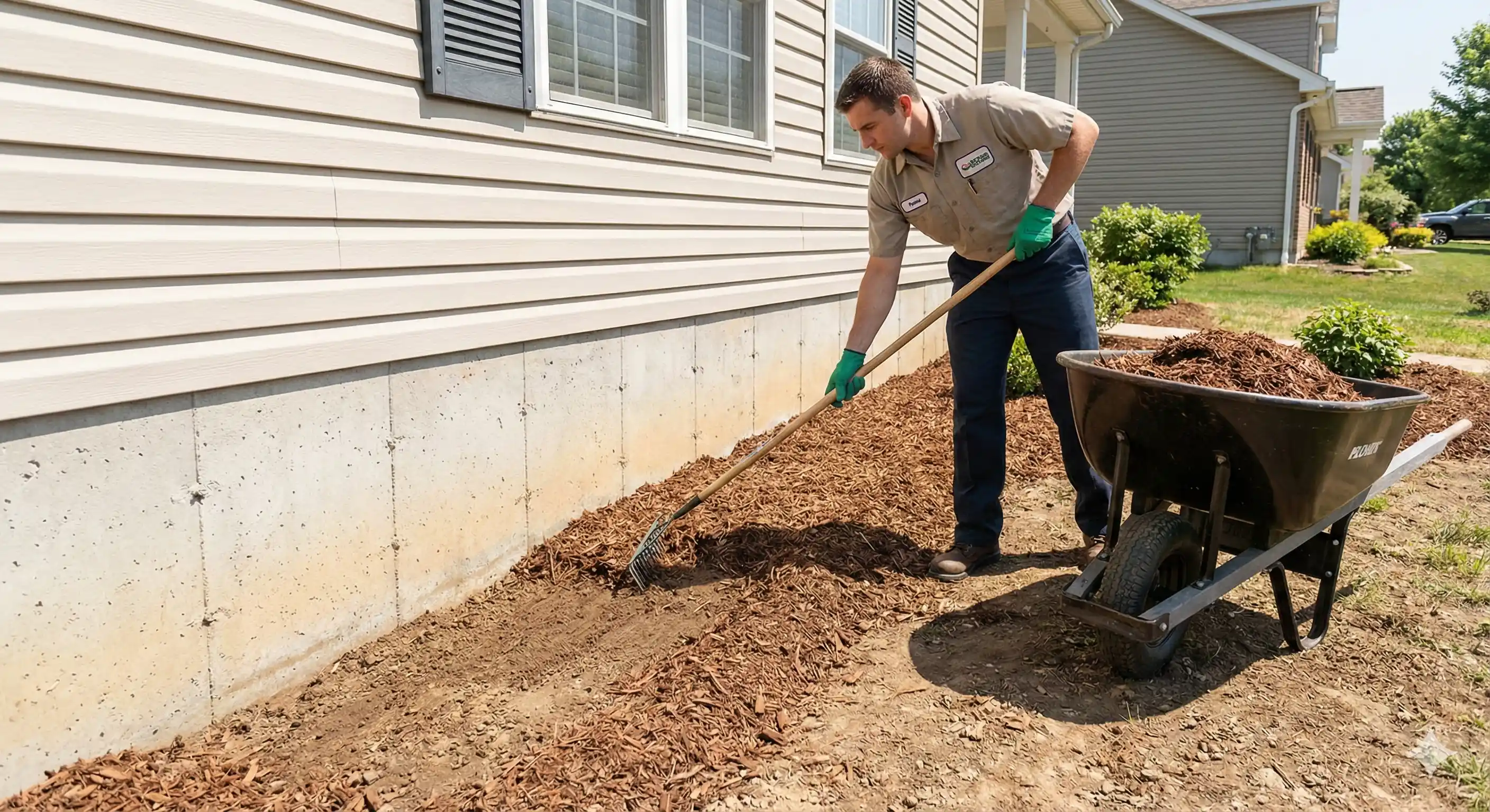 Modifying landscape habitat to reduce millipede harborage near foundation