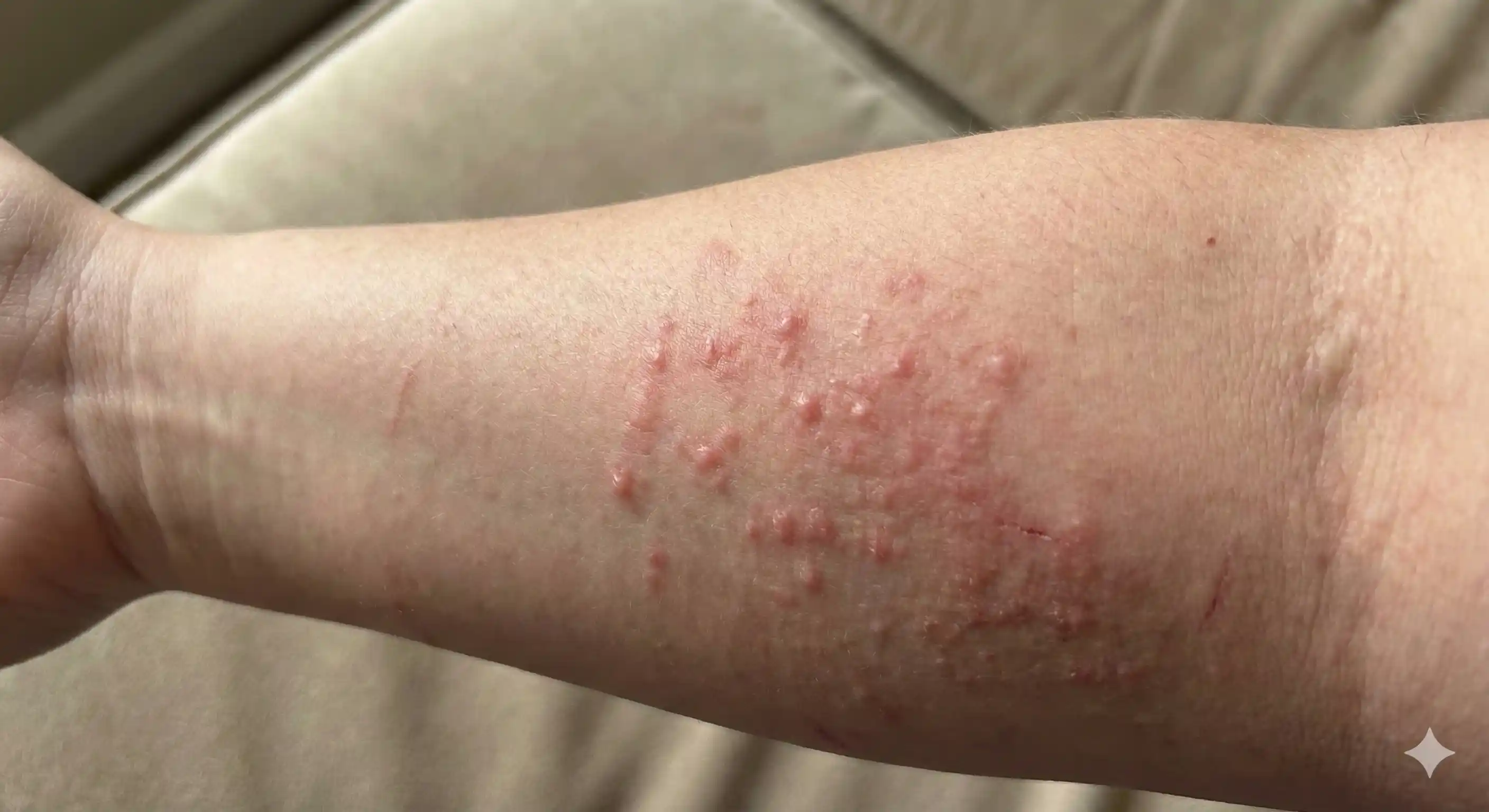 Skin showing mite bite reactions and irritation