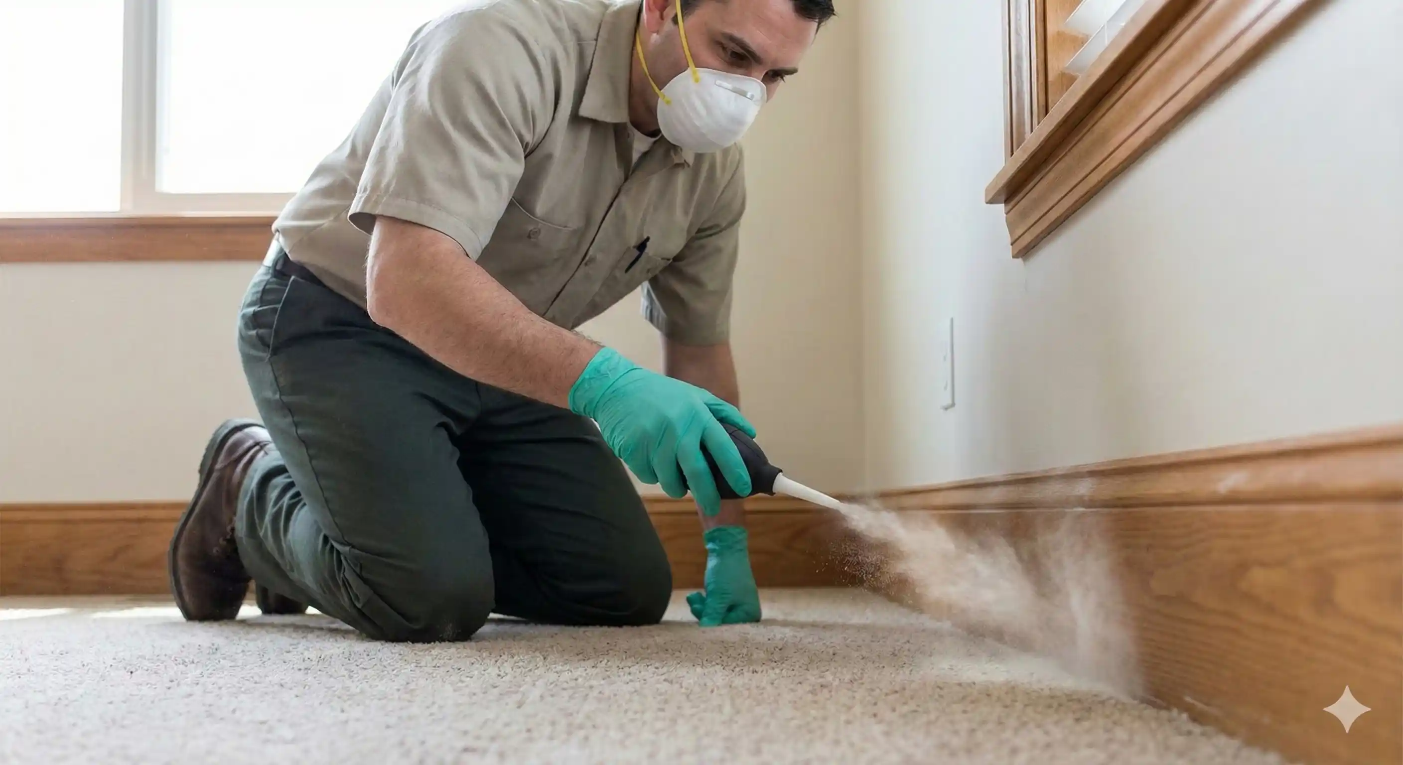 Treating bedroom and carpet areas for dust mite control