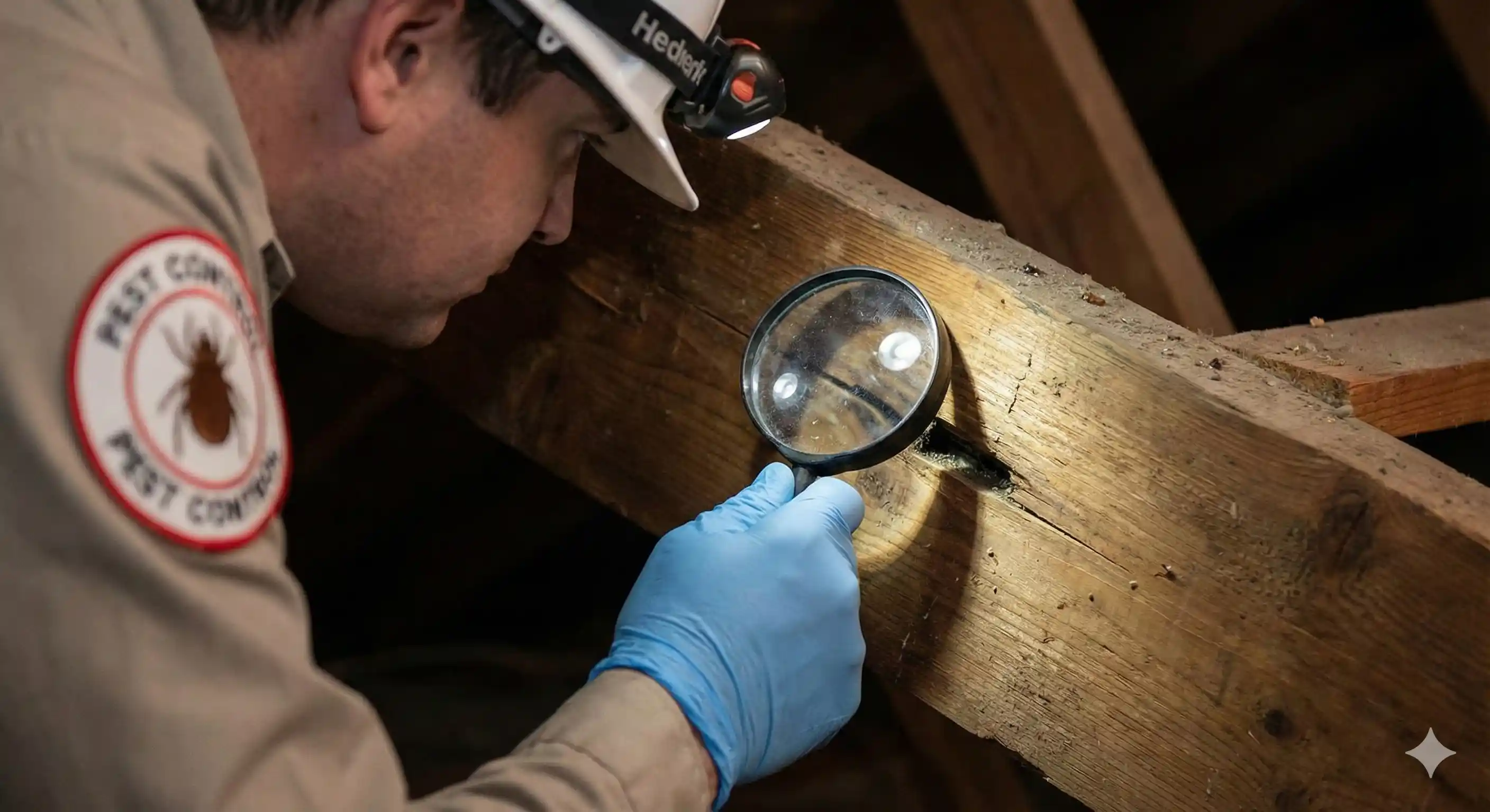 Technician conducting comprehensive inspection for mite infestation sources