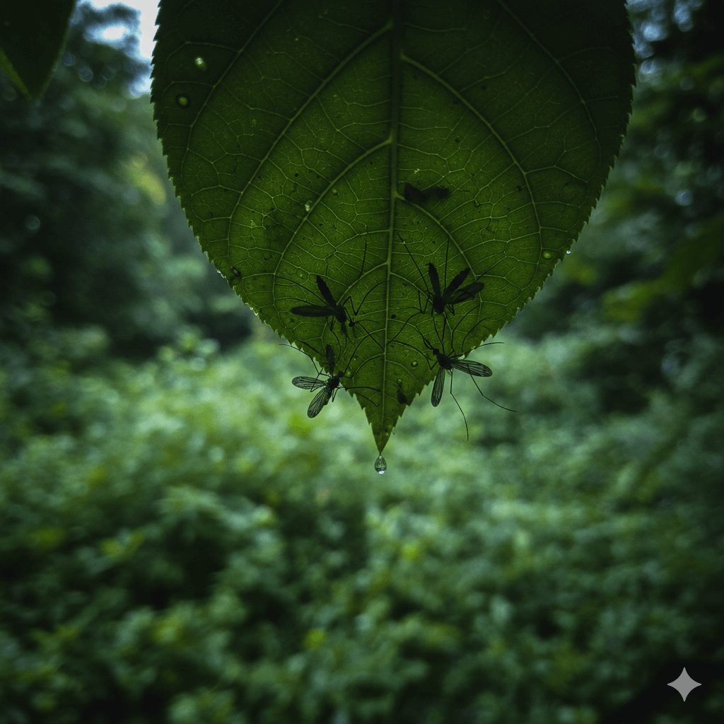 Dense mosquito population resting in landscape beds and ground cover during day