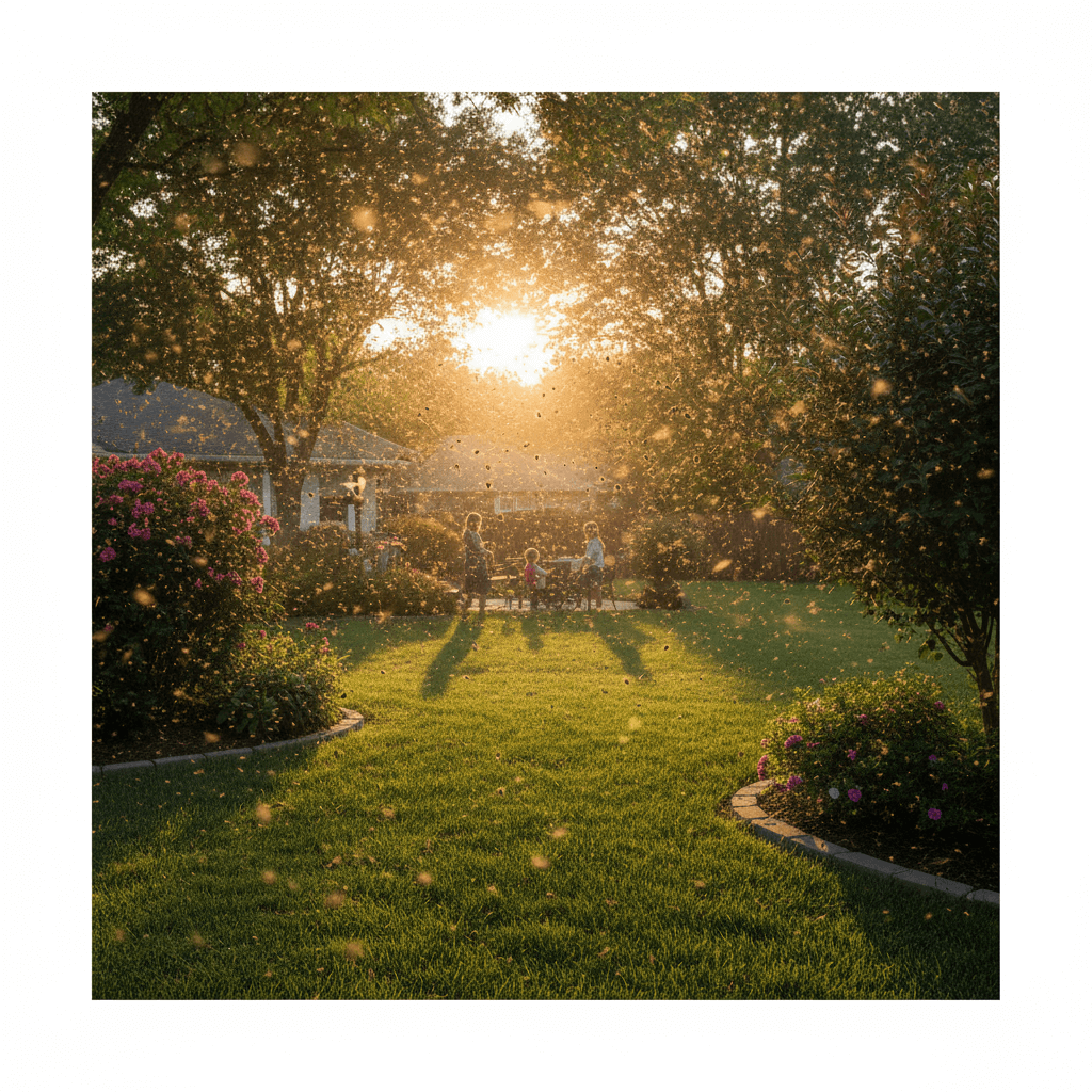 Mosquito swarms at dusk making outdoor patio unusable for family activities