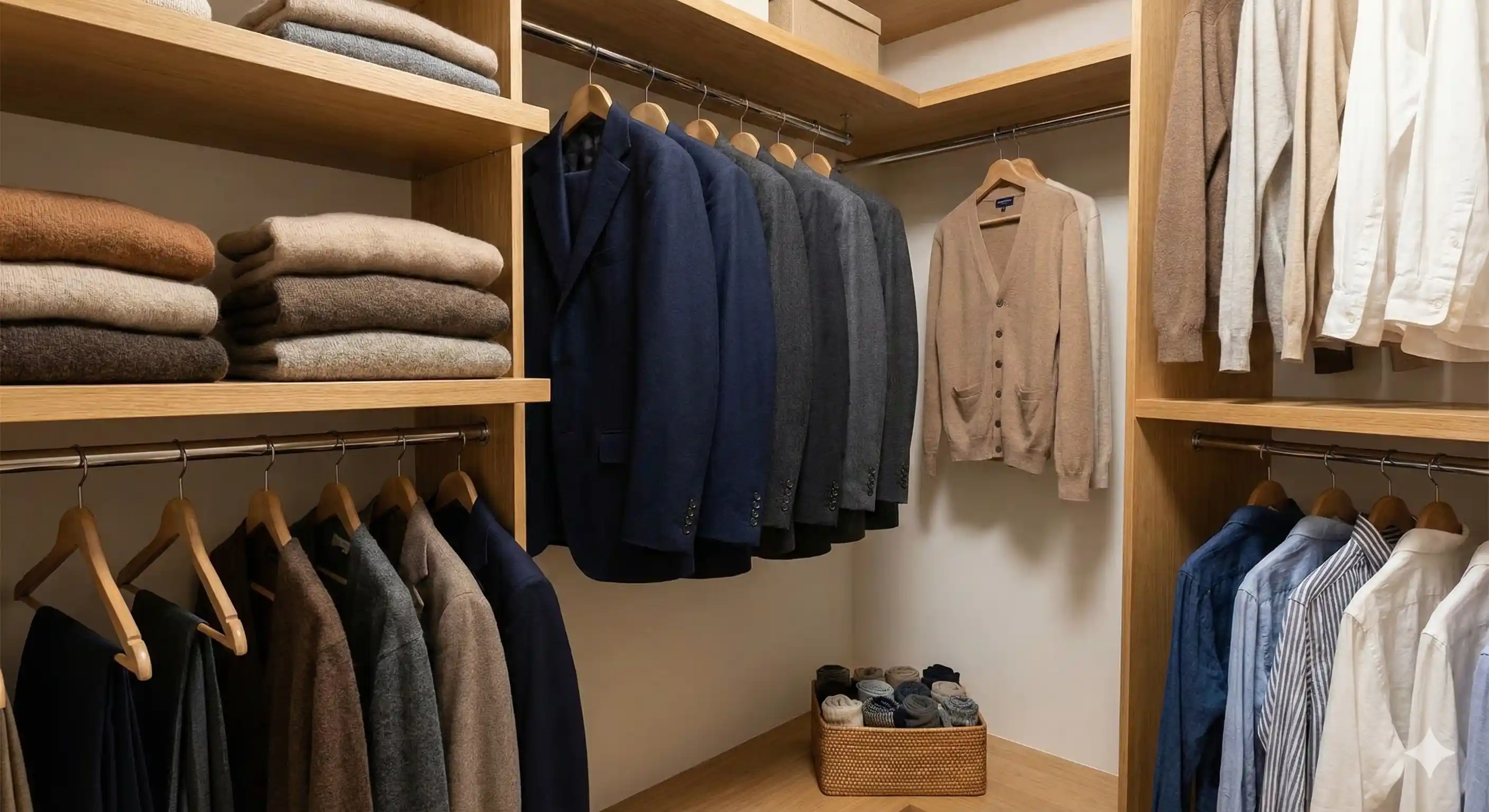 Closet with wool and natural fiber clothing that attracts clothes moths
