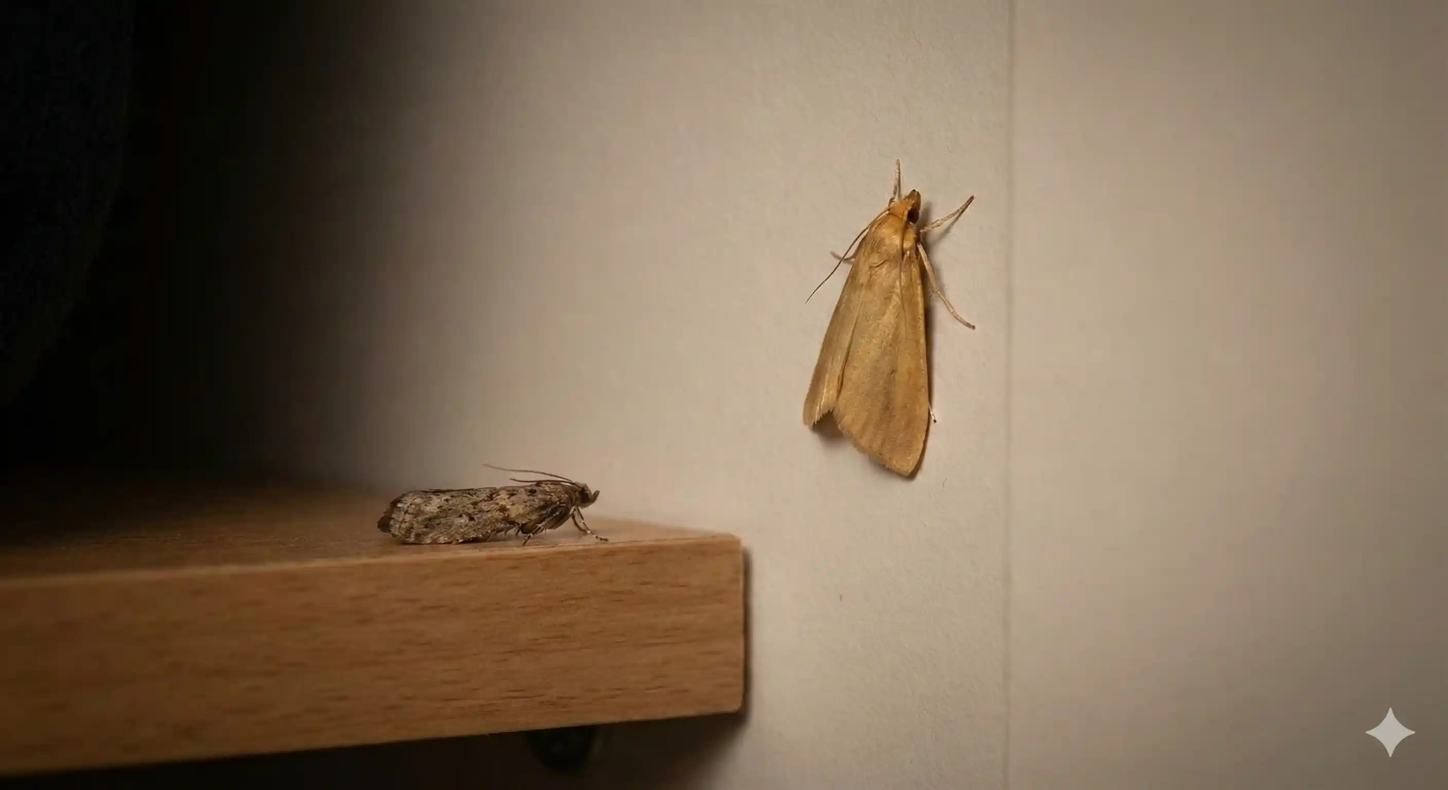 Adult clothes moth or pantry moth indicating active infestation