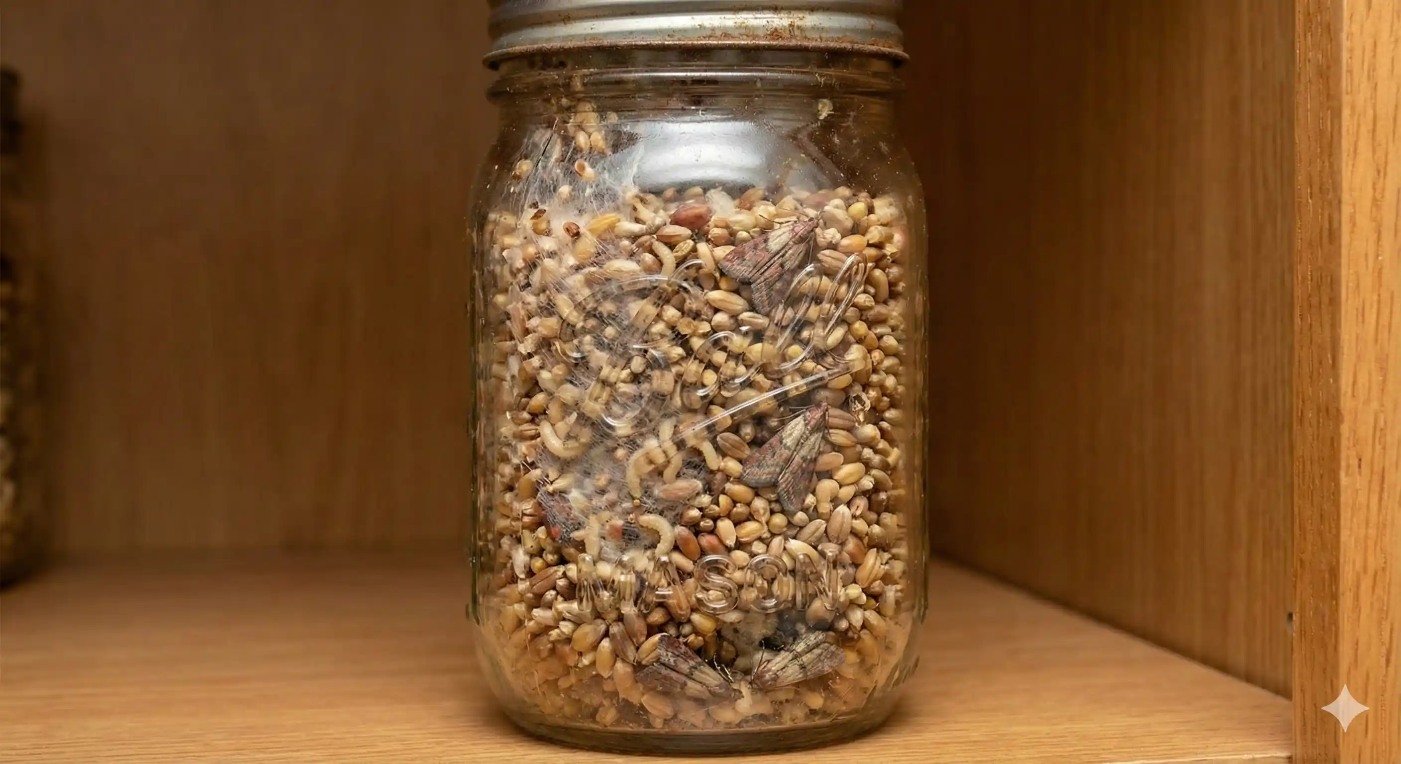 Pantry moth contamination in stored food products showing webbing