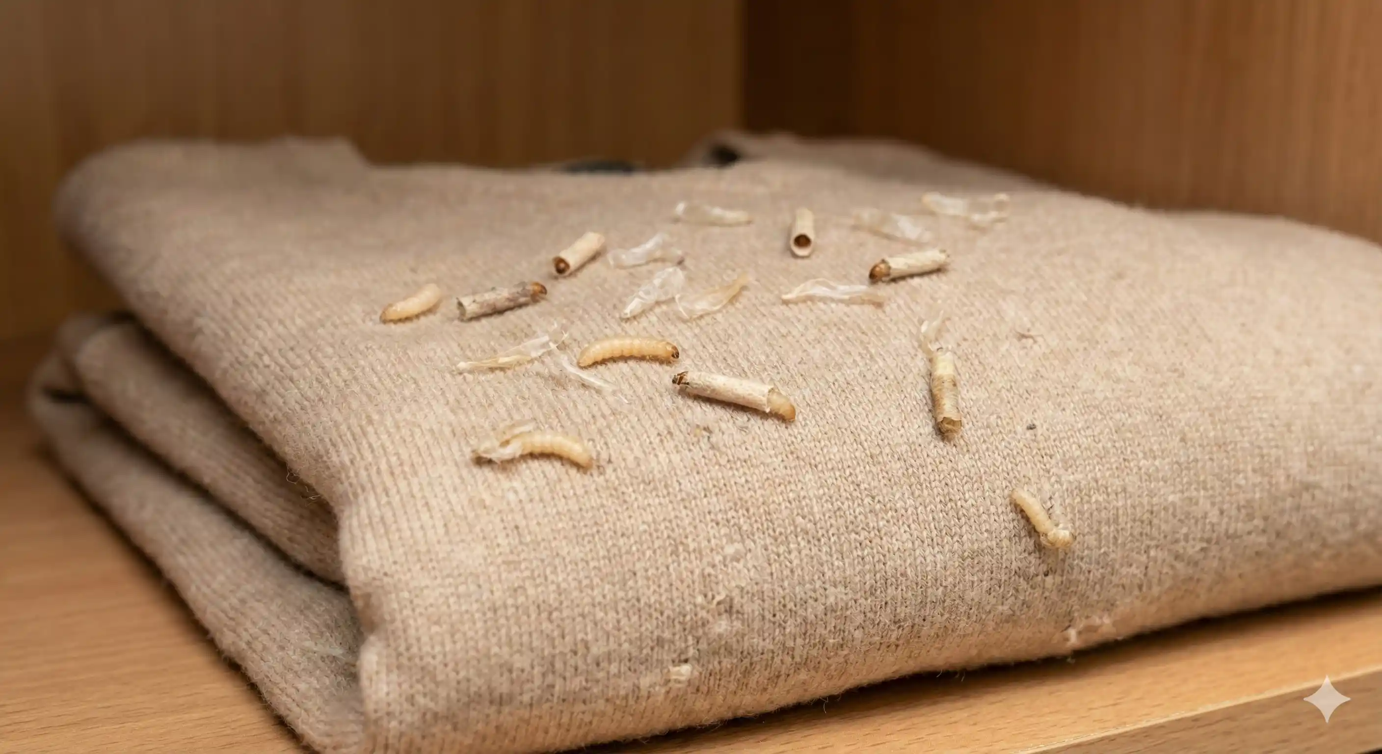 Moth larvae and shed casings found in textile or food storage