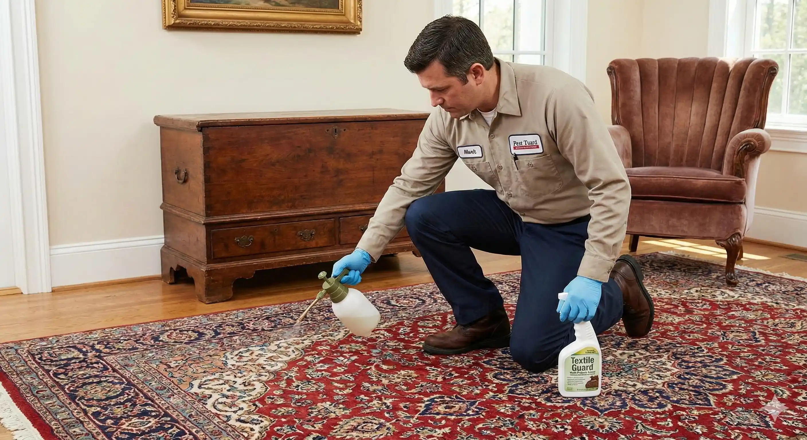 Professional treating valuable textiles and clothing for moth protection