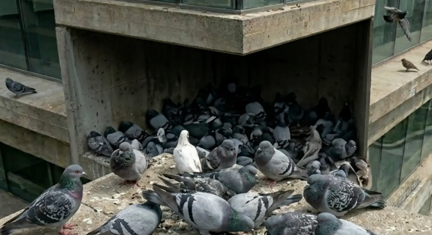Sheltered areas providing pigeon protection