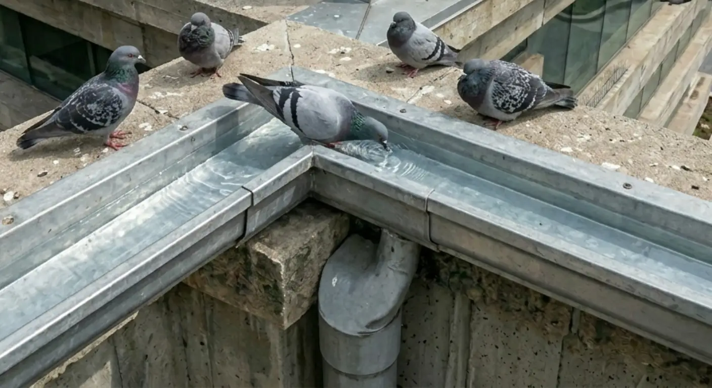 Water sources attracting pigeons