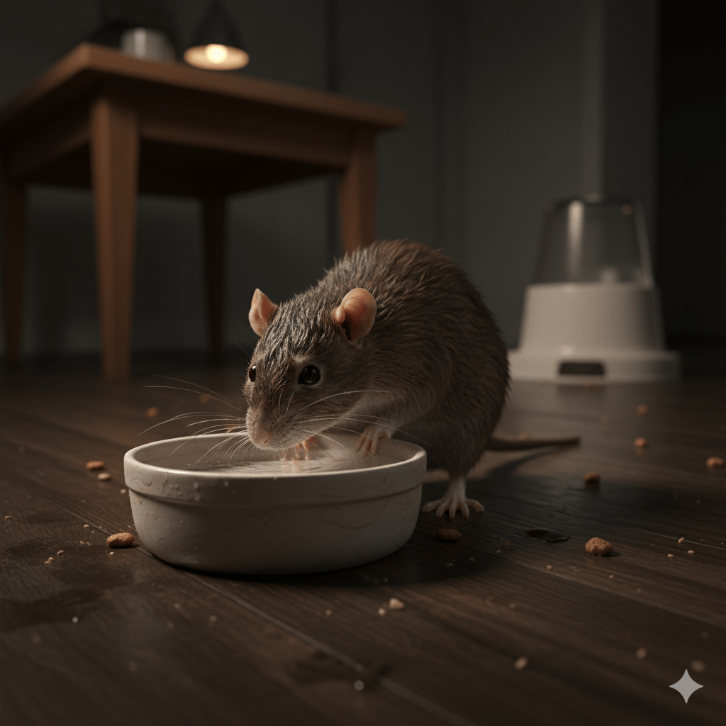 Left out water sources providing daily water access for rats