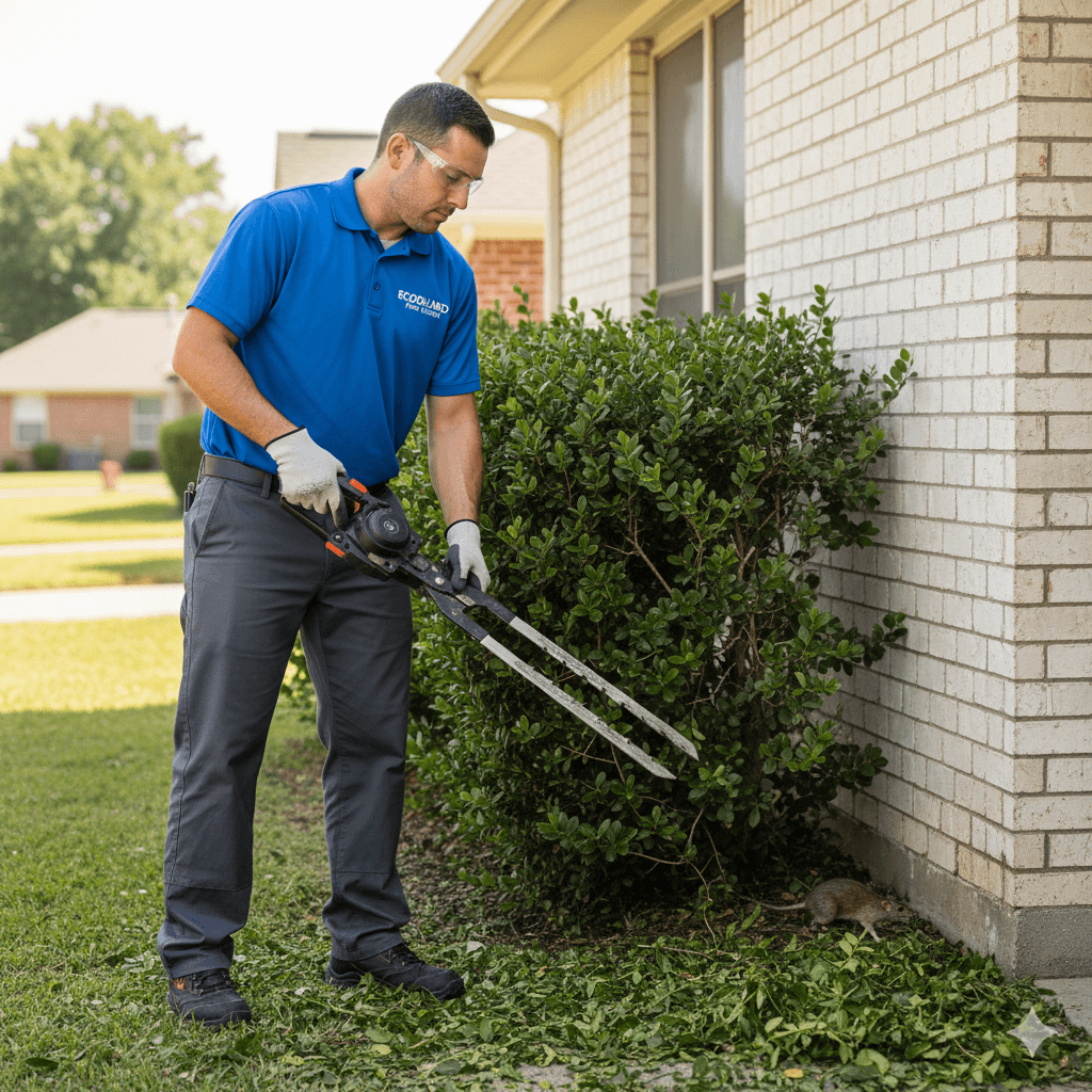 Property modifications eliminating harborage areas and food sources attracting mice