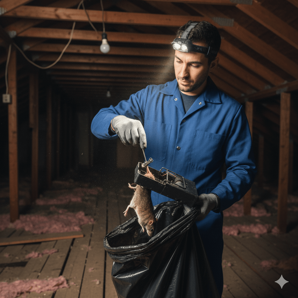 Professional rat removal and disposal following safe handling protocols