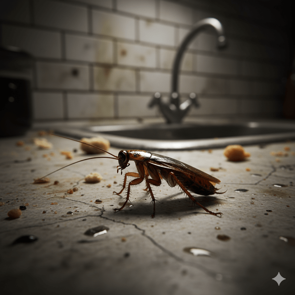 Cockroaches spreading bacteria and allergens in residential kitchen area