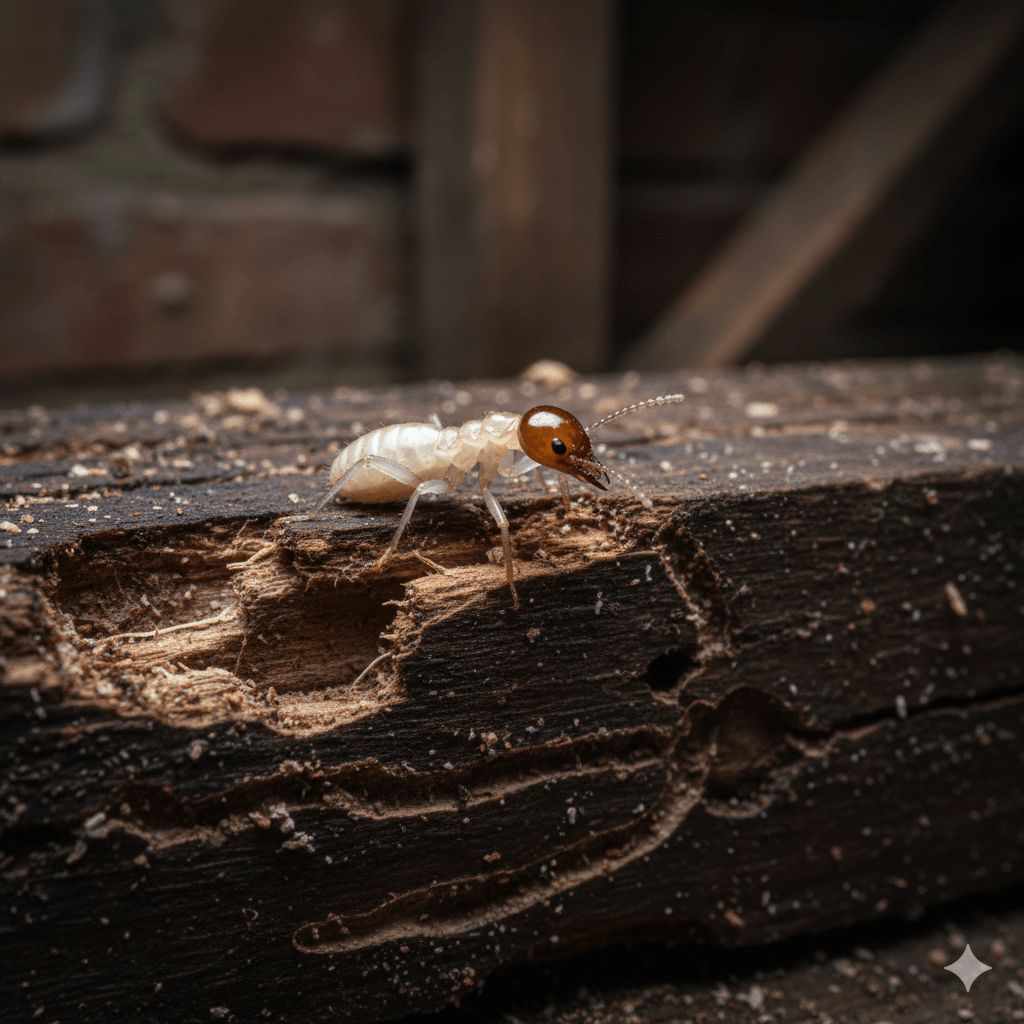 Termite damage causing structural harm to residential home foundation