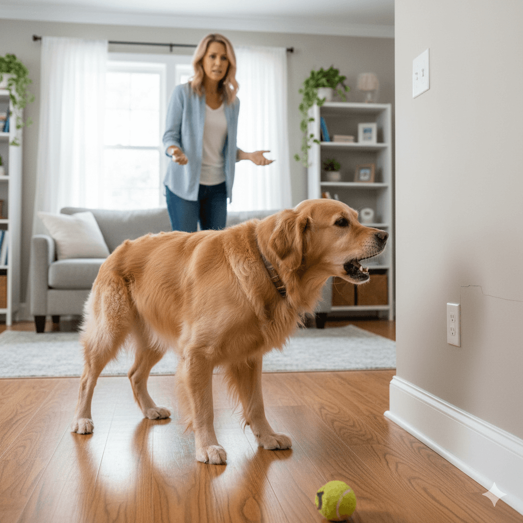 Dog barking at signs of pest activity causing scratching sounds