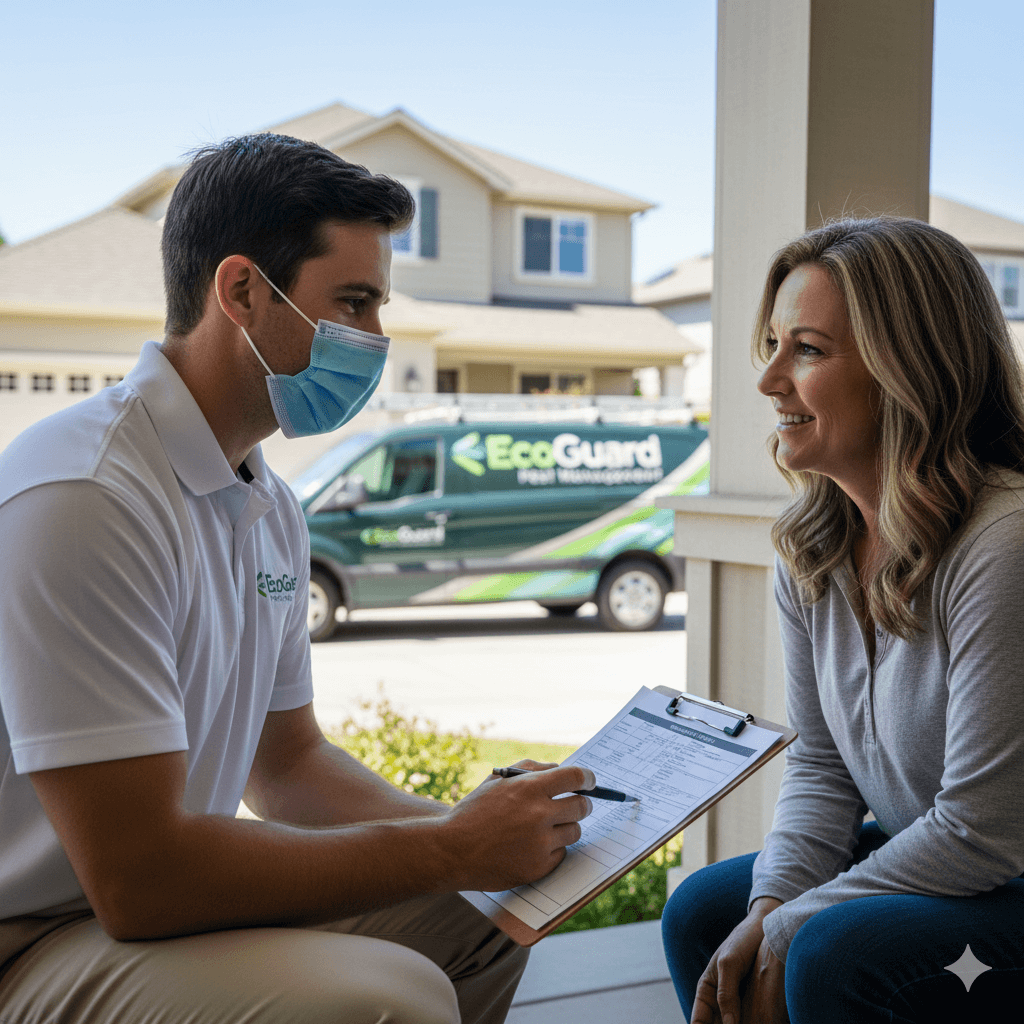 Personalized pest control treatment plan being implemented for specific home needs