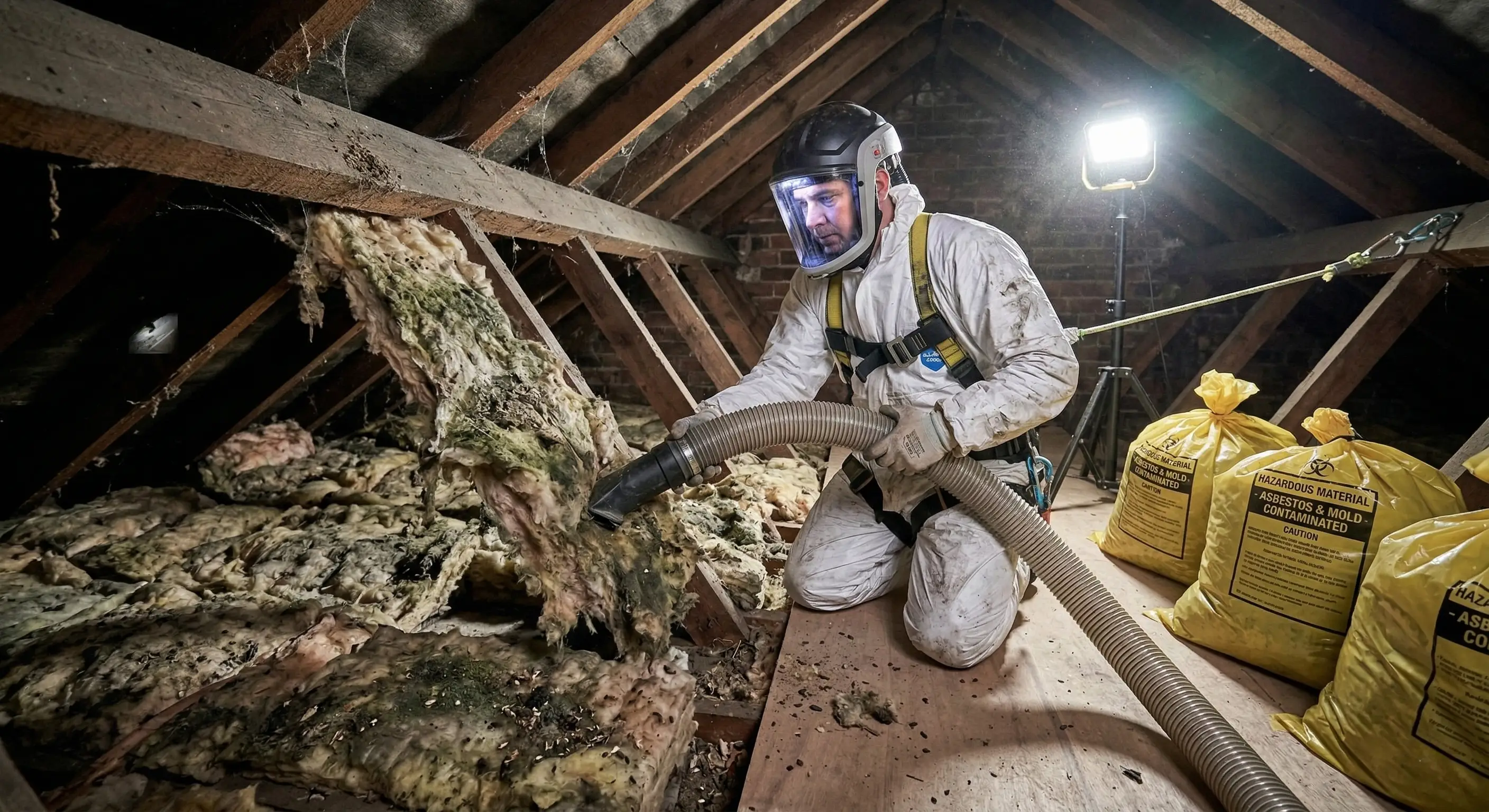 Professional cleaning rodent droppings with HEPA vacuum