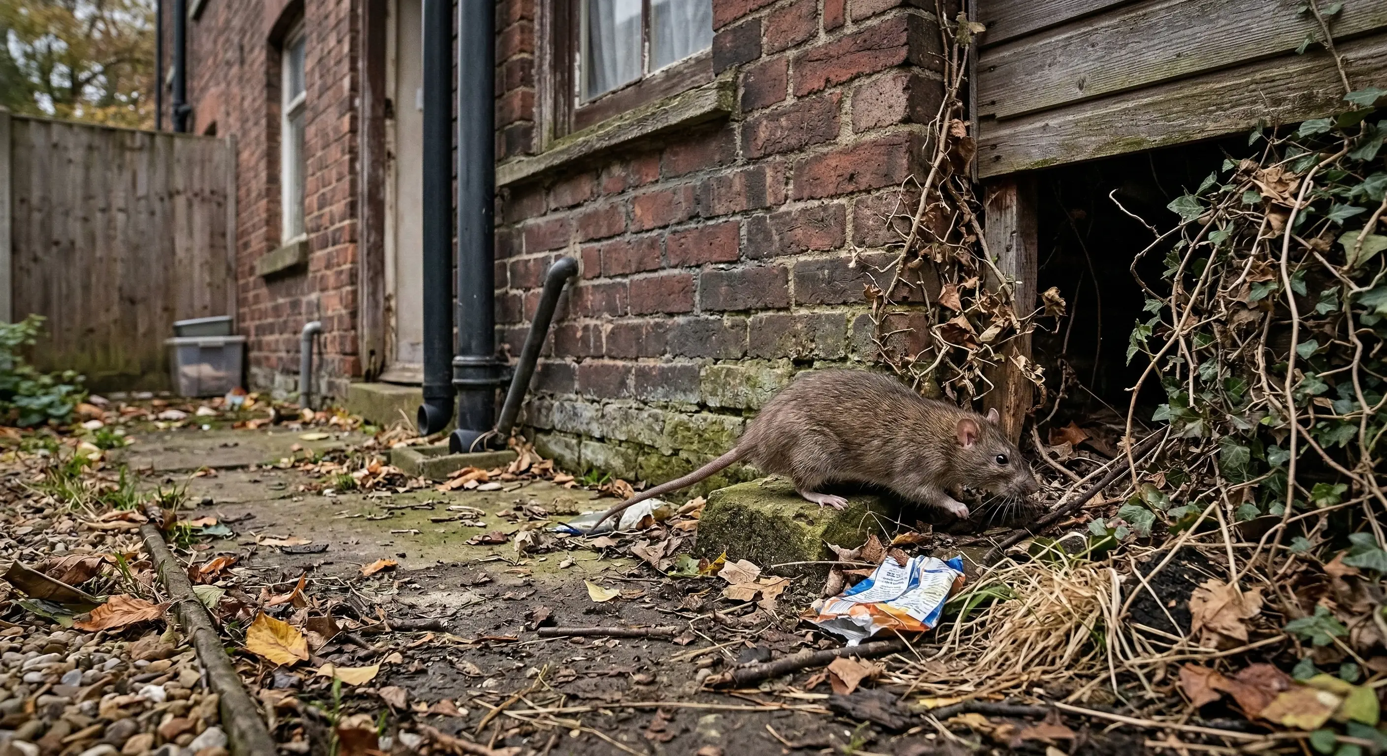 Rodent searching for food and shelter near home