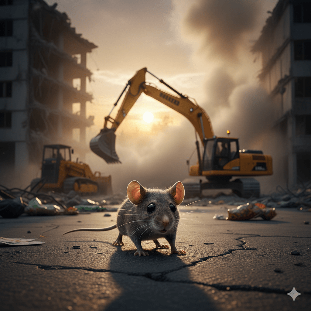 Construction and development disturbing natural rodent habitats forcing relocation