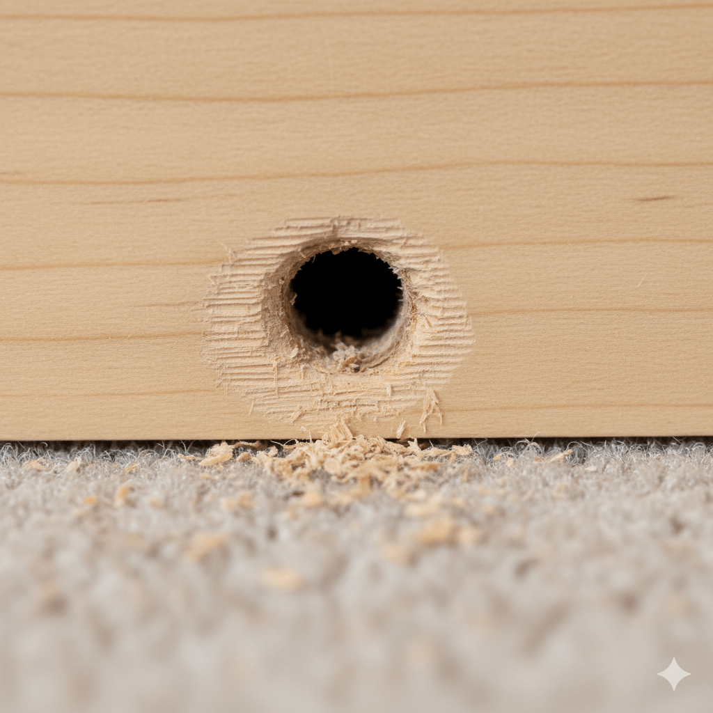 Fresh gnaw marks on wood from rodent teeth indicate where rodents are getting in