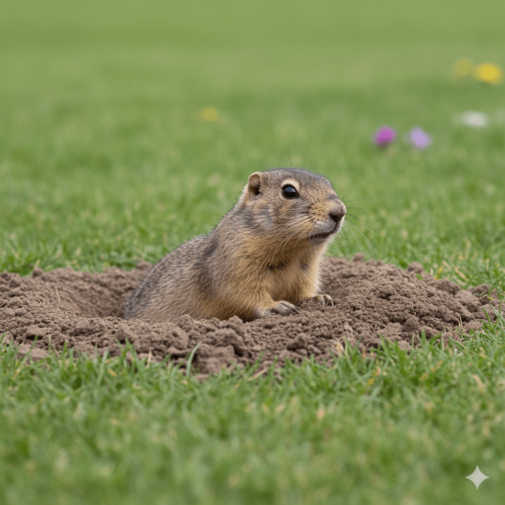 Gophers creating extensive underground tunnel systems damaging lawns and gardens
