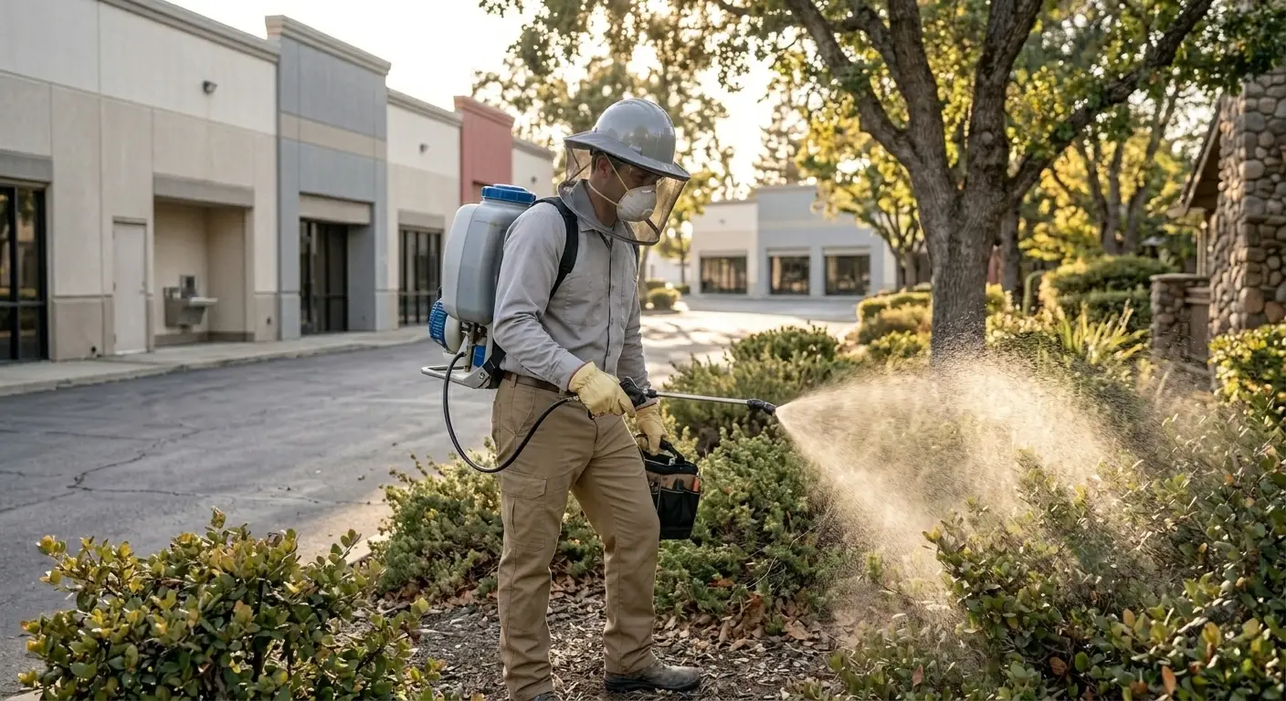 EcoGuard technician using eco-friendly pest control methods in school