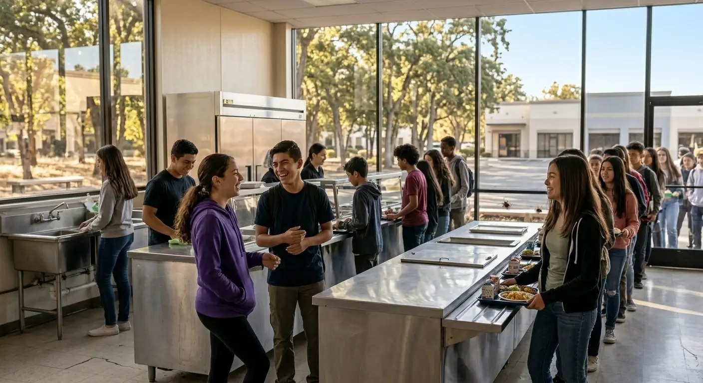 School cafeteria kitchen area requiring pest monitoring