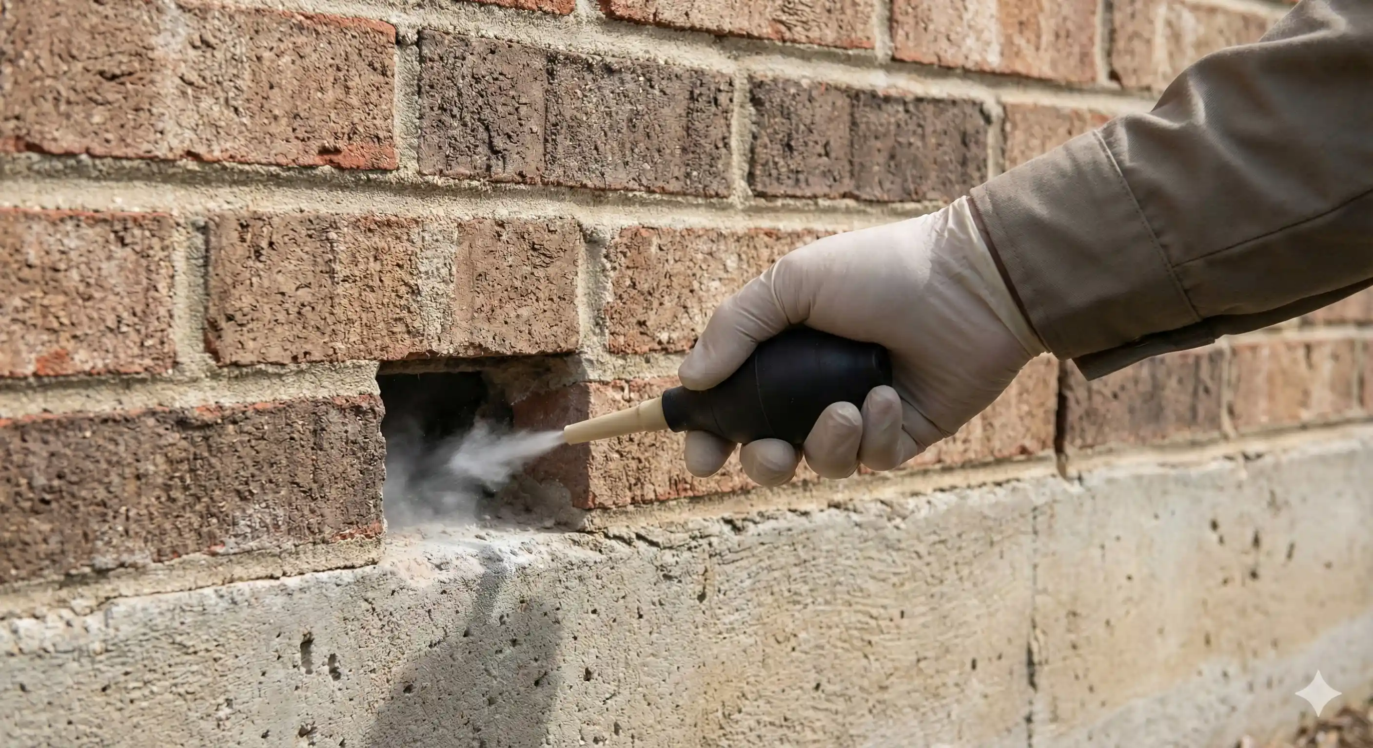 Applying dust treatment into wall voids for scorpion control