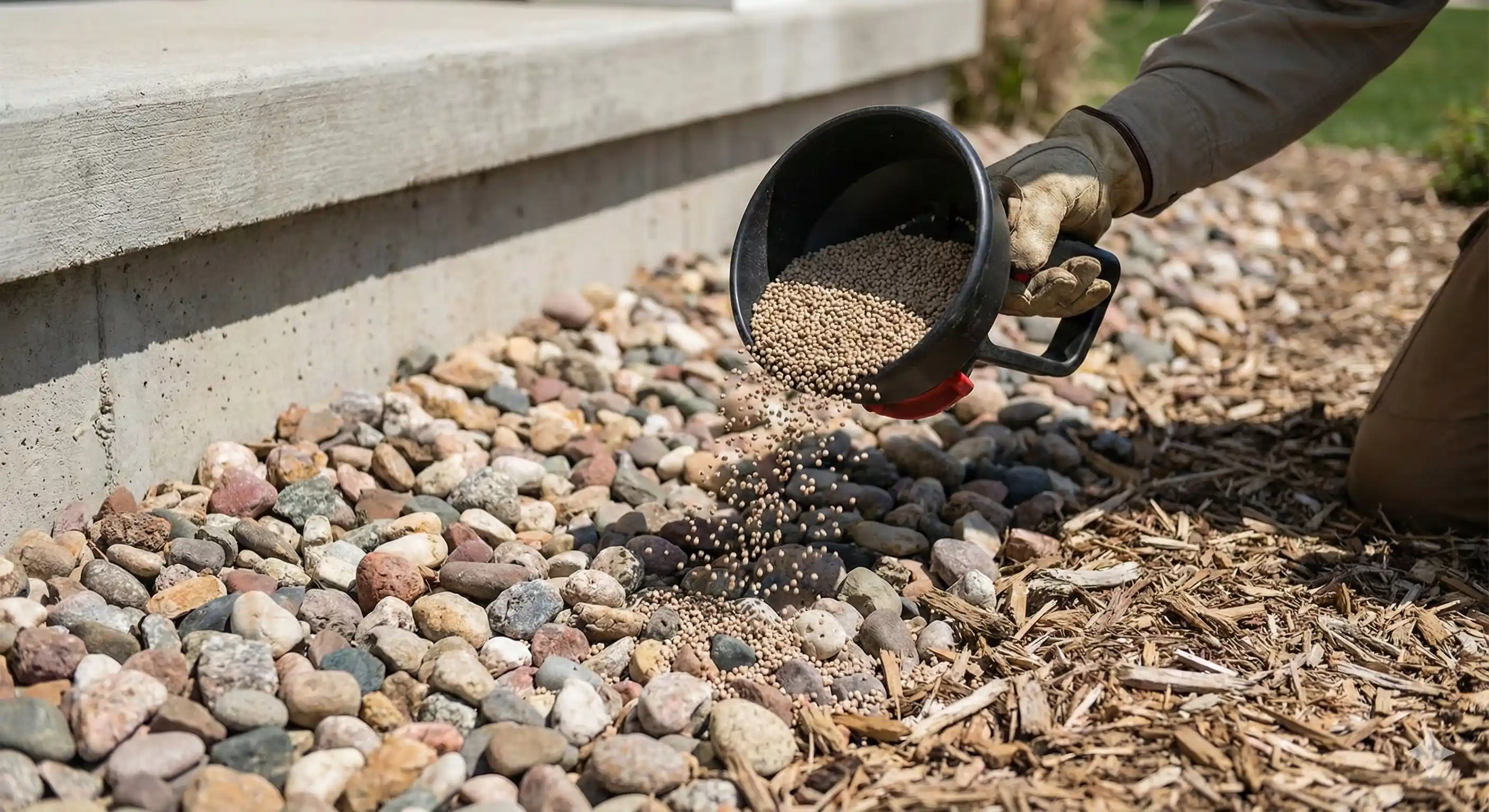 Applying granular perimeter treatment for scorpion protection